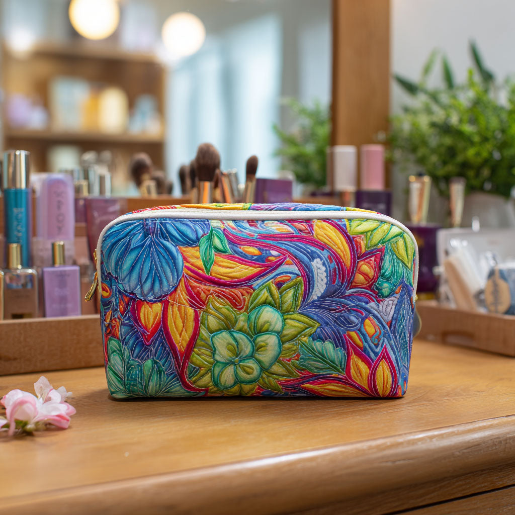 Blüte und Ranke — gesteppte Kosmetiktasche