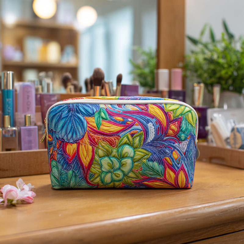 Blüte und Ranke — gesteppte Kosmetiktasche