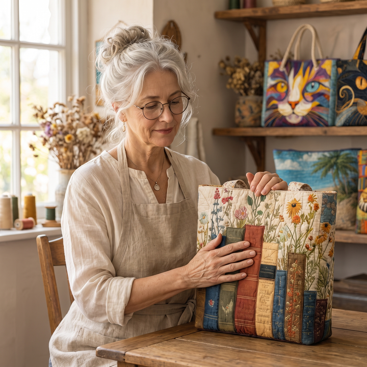 Bücher und Blüten — Handwerklich gesteppte Tasche