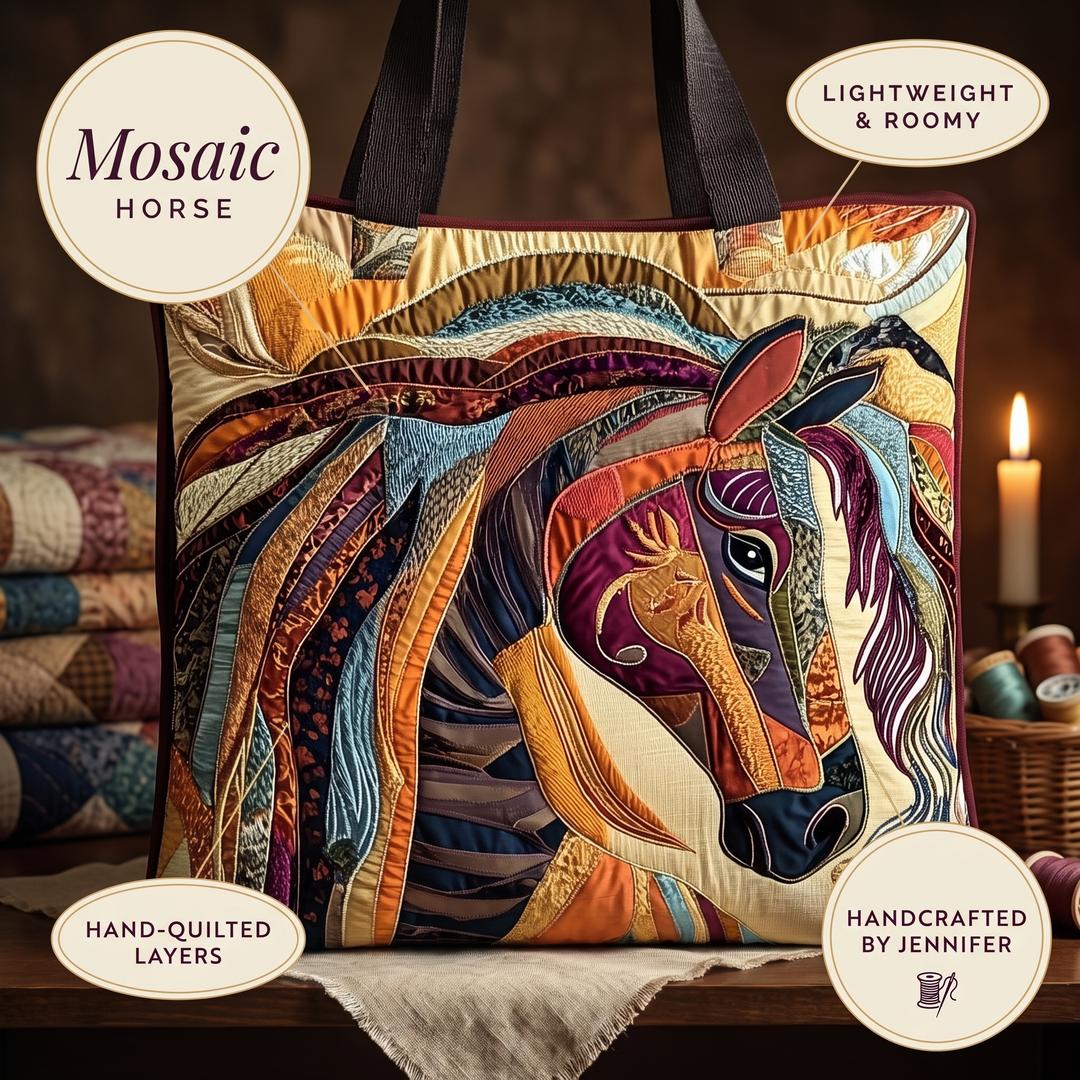 Buntes Mosaikpferd — handwerklich gesteppte Tasche