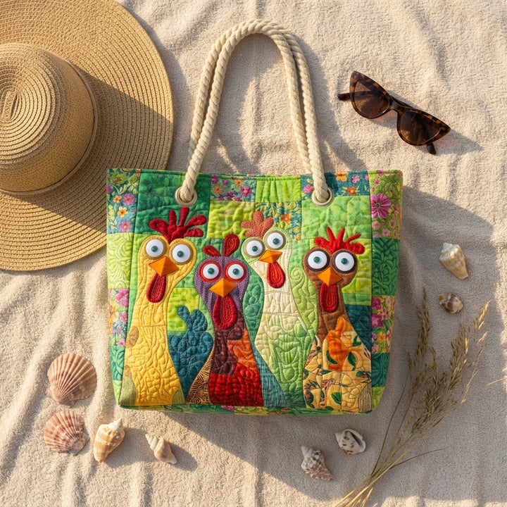 Eigensinniges Huhn — handwerklich gesteppte Strandtasche