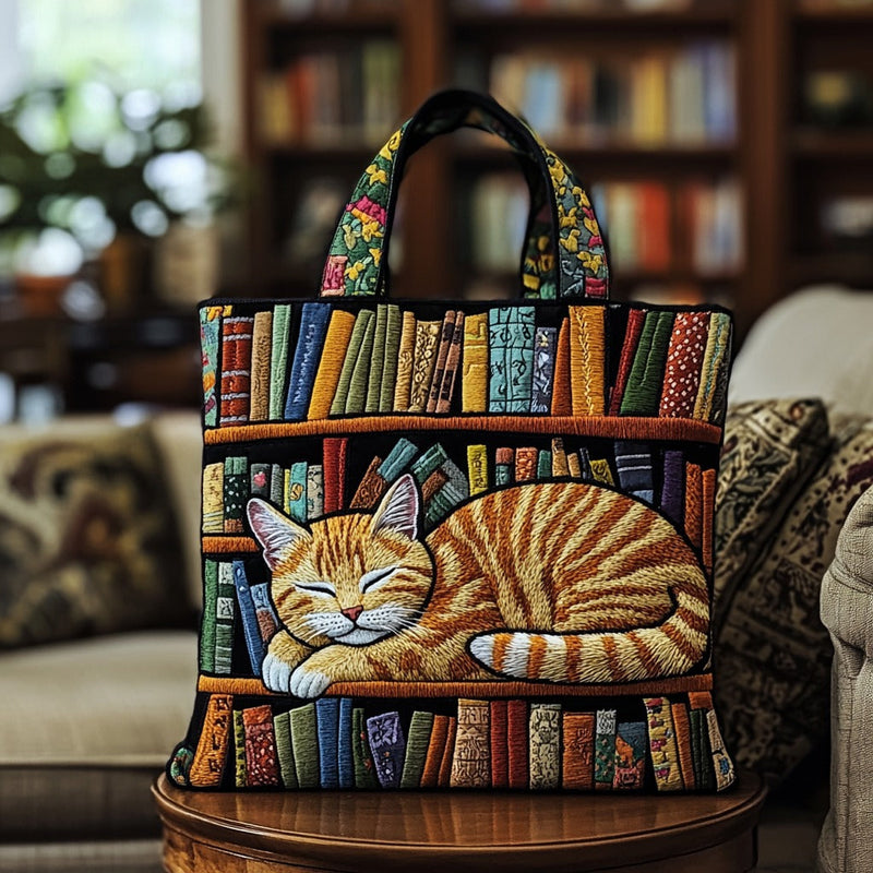 Katze liebt Bücher — gesteppter Shopper