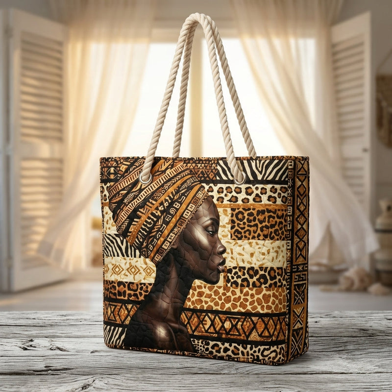 Königin des Melanins — handwerklich gesteppte Strandtasche