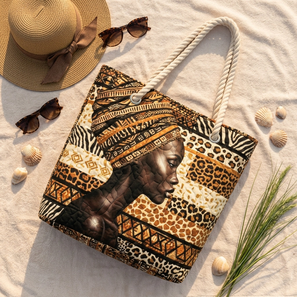 Königin des Melanins — handwerklich gesteppte Strandtasche