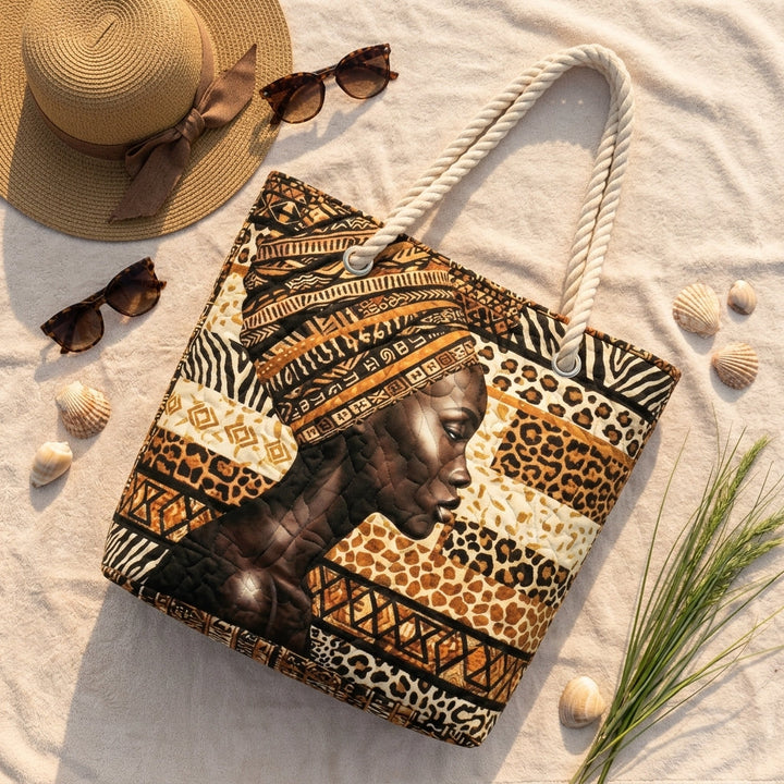 Königin des Melanins — handwerklich gesteppte Strandtasche