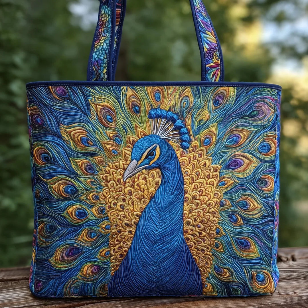 Königlicher Pfau — handwerklich gesteppte Tasche