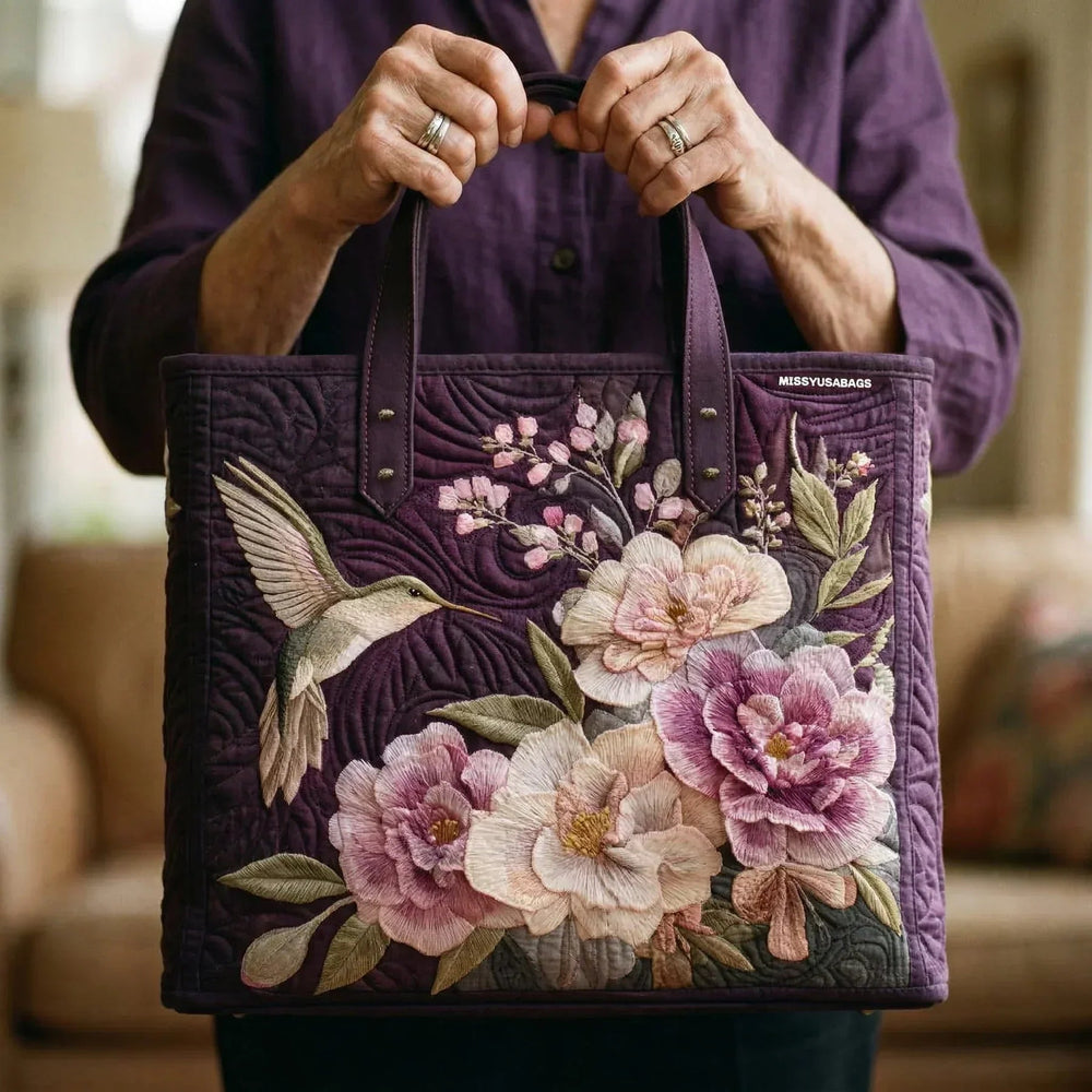 Kolibris und Orchideen — Handwerklich gesteppte Tasche