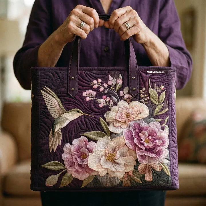 Kolibris und Orchideen — Handwerklich gesteppte Tasche