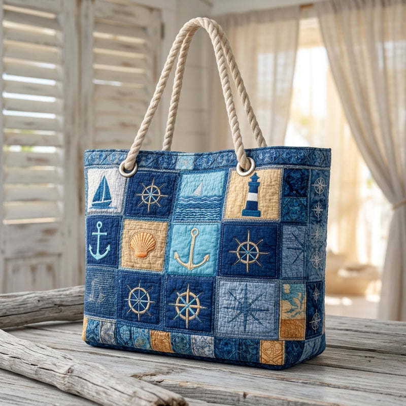 Maritimes Blau — handwerklich gesteppte Strandtasche