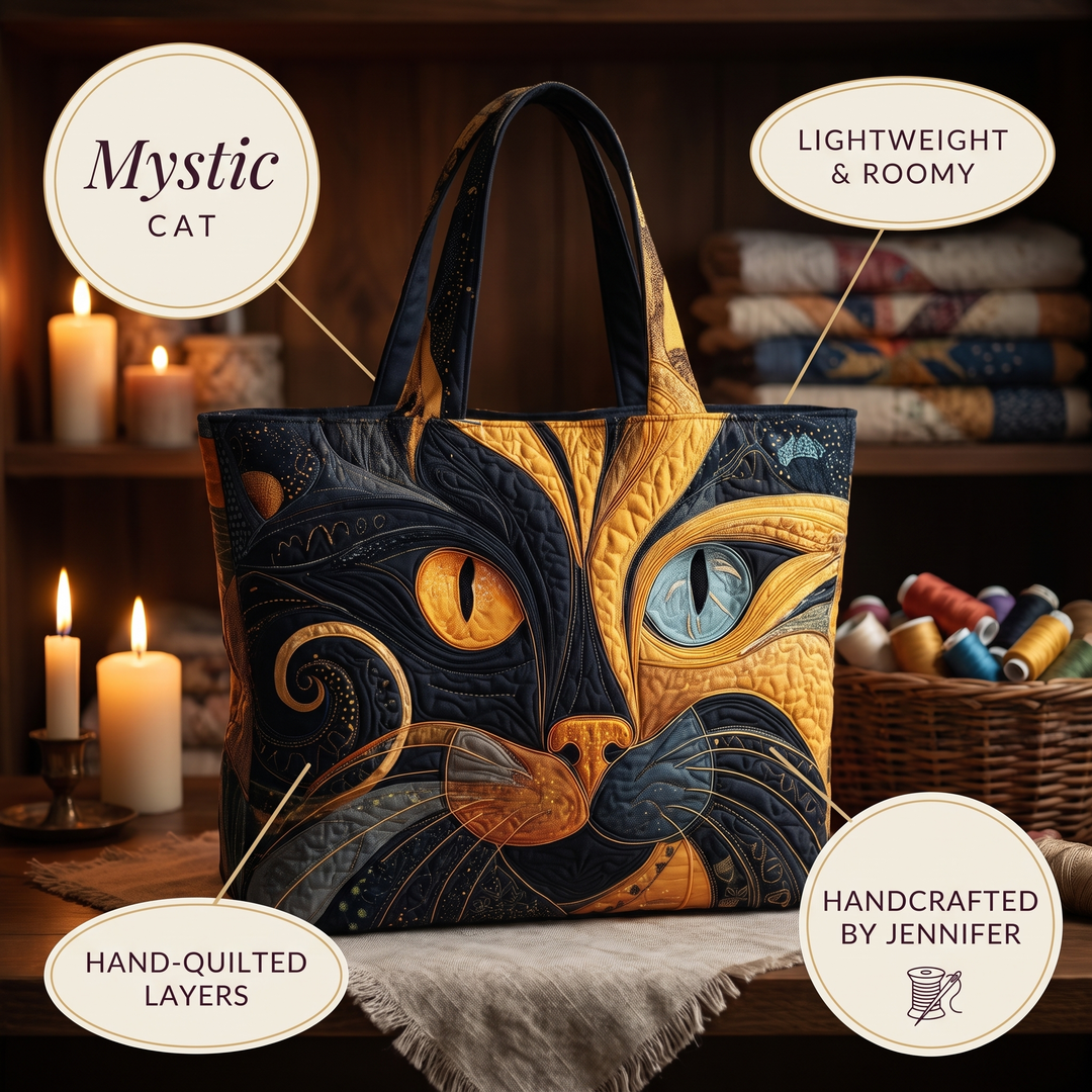 Mystische Katze — Handwerklich gesteppte Tasche