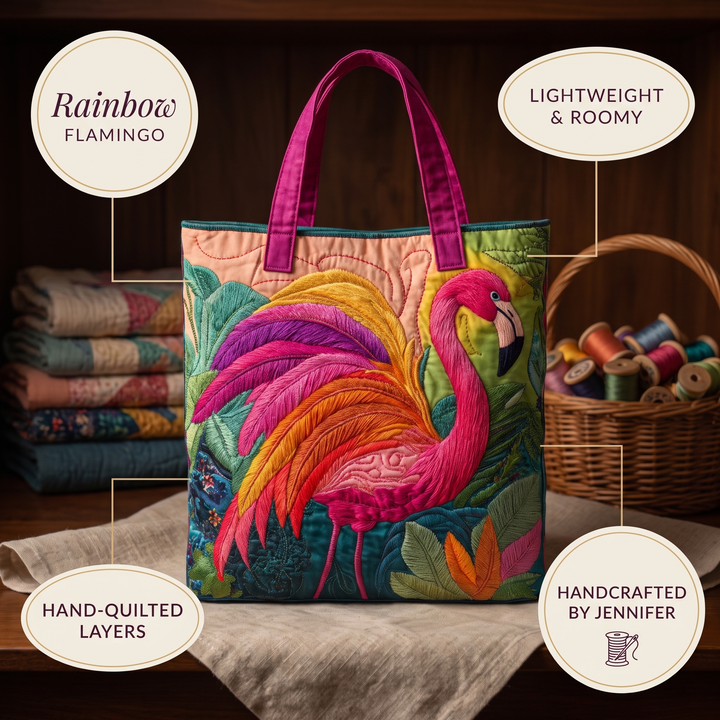 Regenbogenflamingo — handwerklich gesteppte Tasche