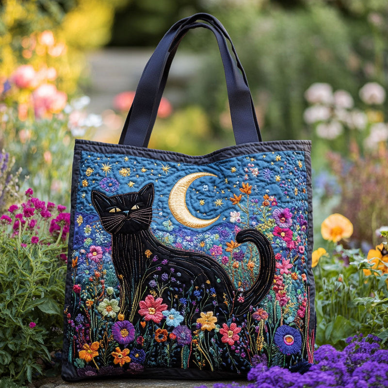 Schwarze Katze im Mondlicht — Gesteppter Shopper