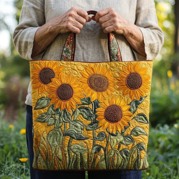 Sonnenblumen — Handwerklich gesteppte Tasche