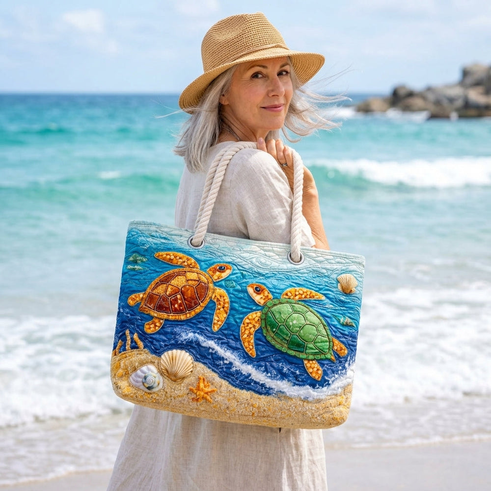 Tropische Schildkröte — handwerklich gesteppte Strandtasche