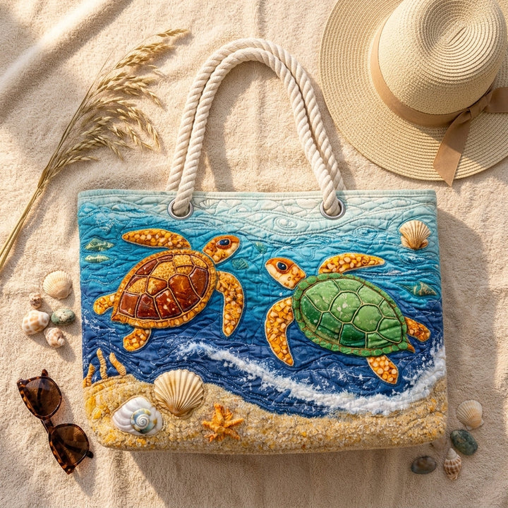 Tropische Schildkröte — handwerklich gesteppte Strandtasche