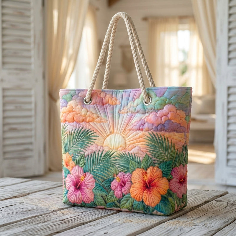 Tropisches Morgenrot — handwerklich gesteppte Strandtasche