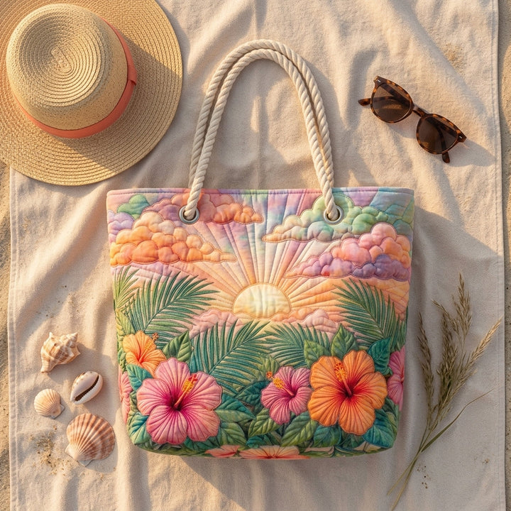 Tropisches Morgenrot — handwerklich gesteppte Strandtasche