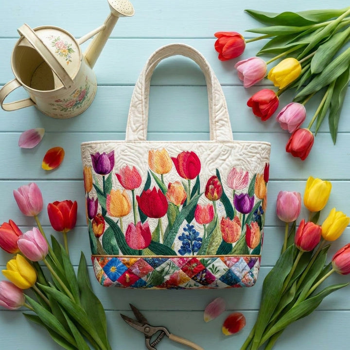 Tulpengarten — handwerklich gesteppte Tasche